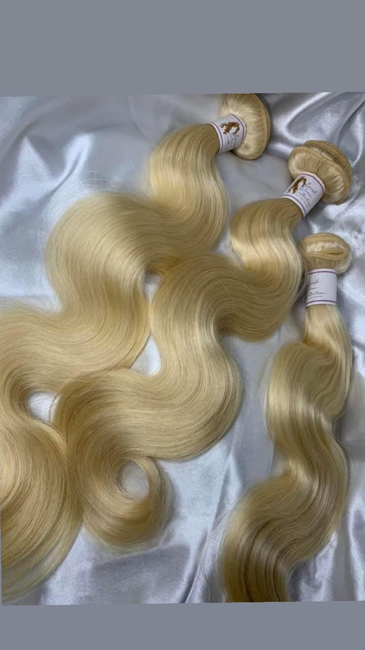 613 Blonde Body Wave 3 Bundles with 13x4 Frontal